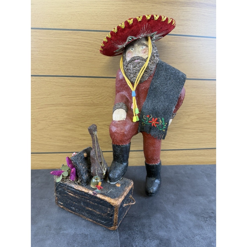 VTG Folk Art Signed JB Handmade Paper Mache Mexican 15 " Standing Santa